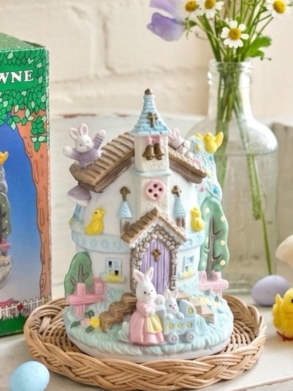Bunny Towne Hand Painted Porcelain Easter Church Vintage 90s Whimsical Cottage